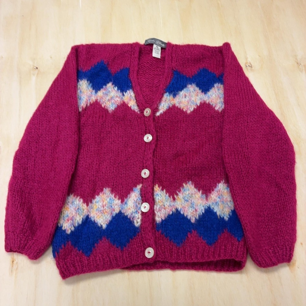 Mario Gilberti Cardigan Sweater Womens Medium Pink V Neck Chunky-Knit Italy